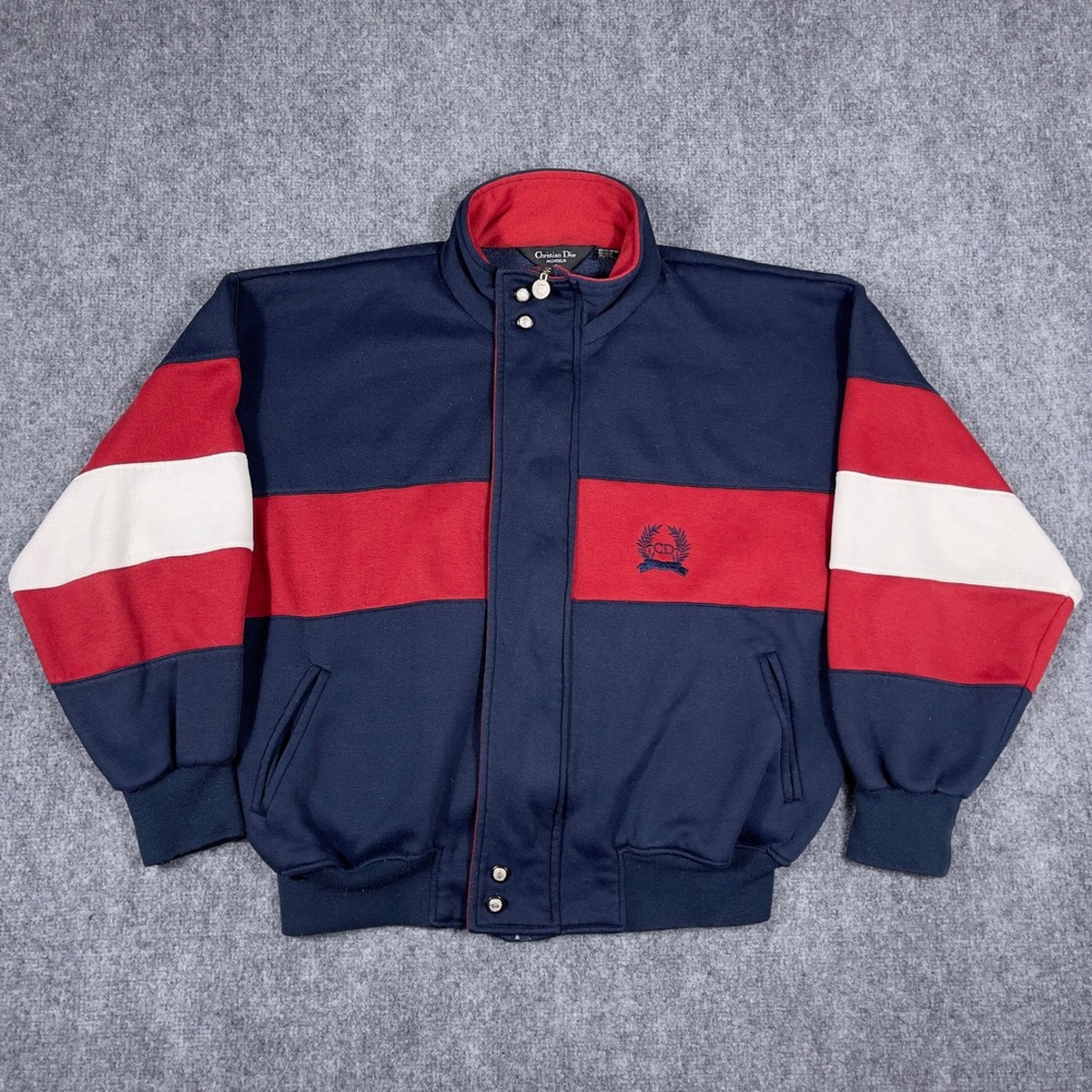 Vintage Christian Dior Monsieur Track Jacket Mens XL Navy Red Colorblock Crest